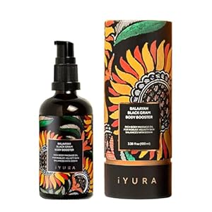 iYURA Balaayah Black Gram Body Booster | Natural Body Oil for Crepey, Mature Skin | Firms the look of Sagging Skin on the Arms & Legs | Long-Lasting Intense Moisturization | 3.38 fl oz (100 ml)