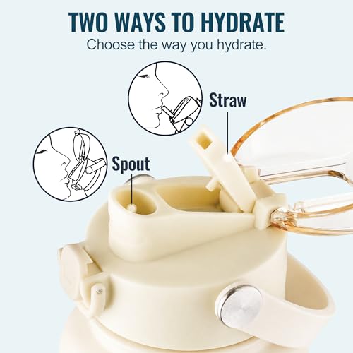 Image of OLDLEY 32oz Insulated Water Bottle with 2-in-1 Straw & Chug Lid, Leakproof Stainless Steel Bottle, Double Wall Vacuum Insulated Water Bottle for Sports, Gym, Travel,Ivory
