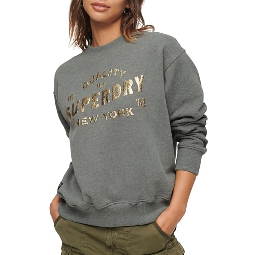Image of Superdry Sweatshirt Luxe Metallic Logo Sweatshirt Rich Charcoal Marl 6 Women, Grey - Gold
