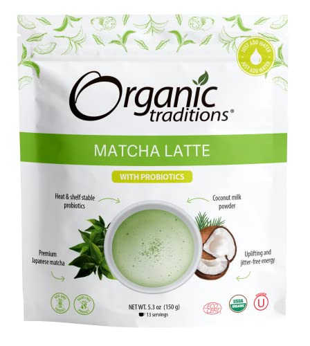 Organic Traditions Matcha Latte with Probiotics - 5.3oz - Matcha Green Tea Powder Mix