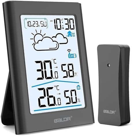 BALDR Indoor Outdoor Thermometer Wireless, Battery Powered Weather Station Wireless with Temperature Humidity, Outside Thermometer Gauge for Patio