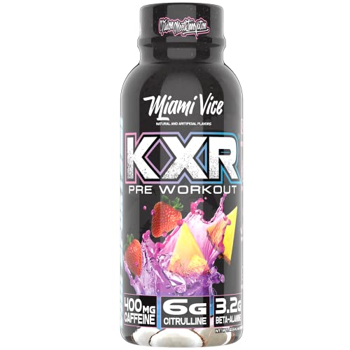 Image of VMI Sports KXR High Stimulant Pre-Workout Energy Ready to Drink 400mg Caffeine, 6g Citrulline, 3.2g Beta-Alanine | Delicious - Convenient - Powerful | 12.5 oz Bottles (Miami Vice, 12 Bottles)