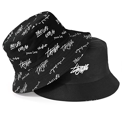 AYPOW Bobs Chapeau Réversible Seau Chapeau, Chapeau de pêcheur réversible en Coton avec Lettres, Chapeaux de Seau Unisexe Pliable Coton 56-58CM