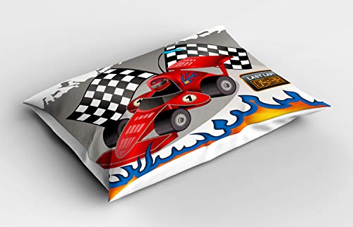 Lunarable Cars Pillow Sham, Race Car Finish Line Flags Pilot Abstract Plain Background Print, Decorative Standard Size Printed Pillowcase, 30" X 20", Red Black