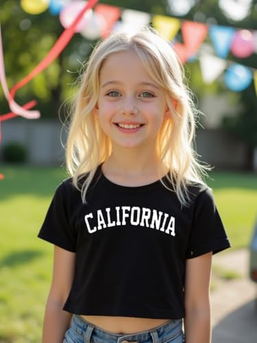 Image of Little Girls Short Sleeve Crop Top Birthday Tshirts Cute Prints for Teen Girls Summer T-Shirt 6-14Years