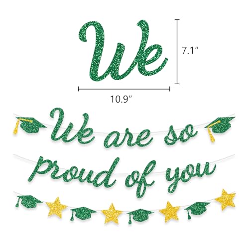 Image of We Are So Proud Of You Banner Graduation Party Decorations Glitter Congratulations Class Grad Ideas Green Gold