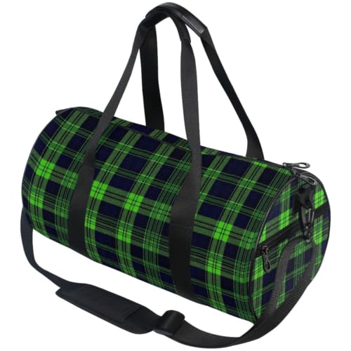 Bolsa de lona redonda resistente con llamativo diseño de línea neón a cuadros