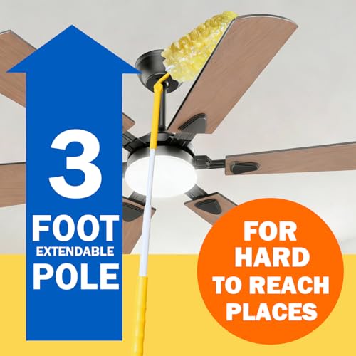 Image of 60 Heavy Duty Duster Refills for Swiffer Duster, Large, Yellow | 2 Side Extra Thick, 3 ft Handle & 1 Short Handle, Multisurface 360 Dusters kit for Dusting Furniture, Fans, Blinds, Corners