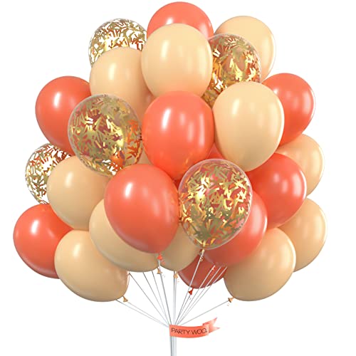 Image of PartyWoo Red Gold and Nude Balloons 66pcs 12 10 Inch Pearl Coral Red Nude Apricot Gold Confetti Balloons for Graduation Baby Shower Birthday New Year's Eve Anniversary Bachelorette Party Decorations