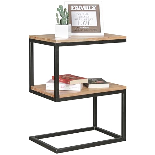 FineBuy Beistelltisch S-Form Massivholz/Metall 45 x 60 x 30 cm, Design Wohnzimmertisch Landhaus-Stil, Anstelltisch Ablagetisch eckig Beige – Bild 8