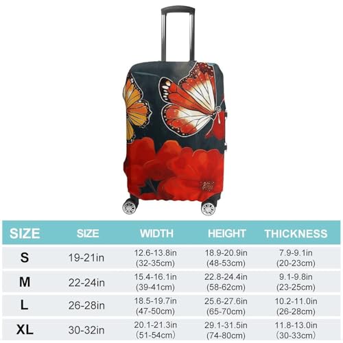 Red Flowers And Butterflies Luggage Cover, Washable Elastic Suitcase Cover Protector Fit 18-32 Inch Luggage2