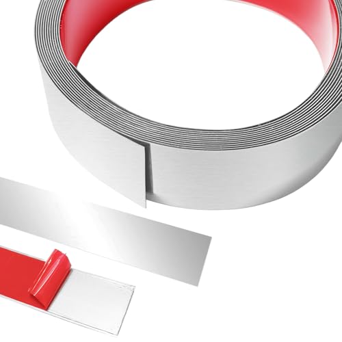 5 m X 4 cm Metallband Zierleisten Selbstklebend, Edelstahlblech Wandleisten, Stuckleisten wand, Schäl und Stick Edelstahl für Kamin, Spiegelrahmen, Möbel und Heimdekoration-Silber