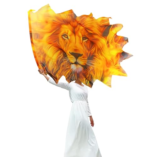 Wucheal 53''x 45'' Lightweight Prophetic Chiffon Flex Worship Flag,Lion Flame Dance Flags,Polygonal fire flags for worship dance SZ# Red White Black