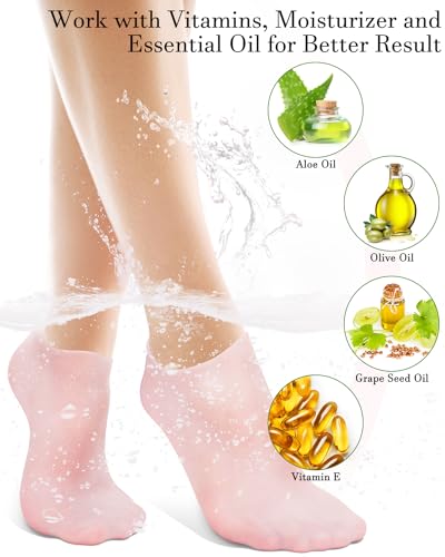 Golbylicc Silicone Moisturizing Socks for Women Dry Cracked Feet, Soft Gel Rubber Socks, Foot Care Spa Pedicure Silicone Socks for Cracked Heel and Softening Rough Skin, Calluses (1 Pair), Pink