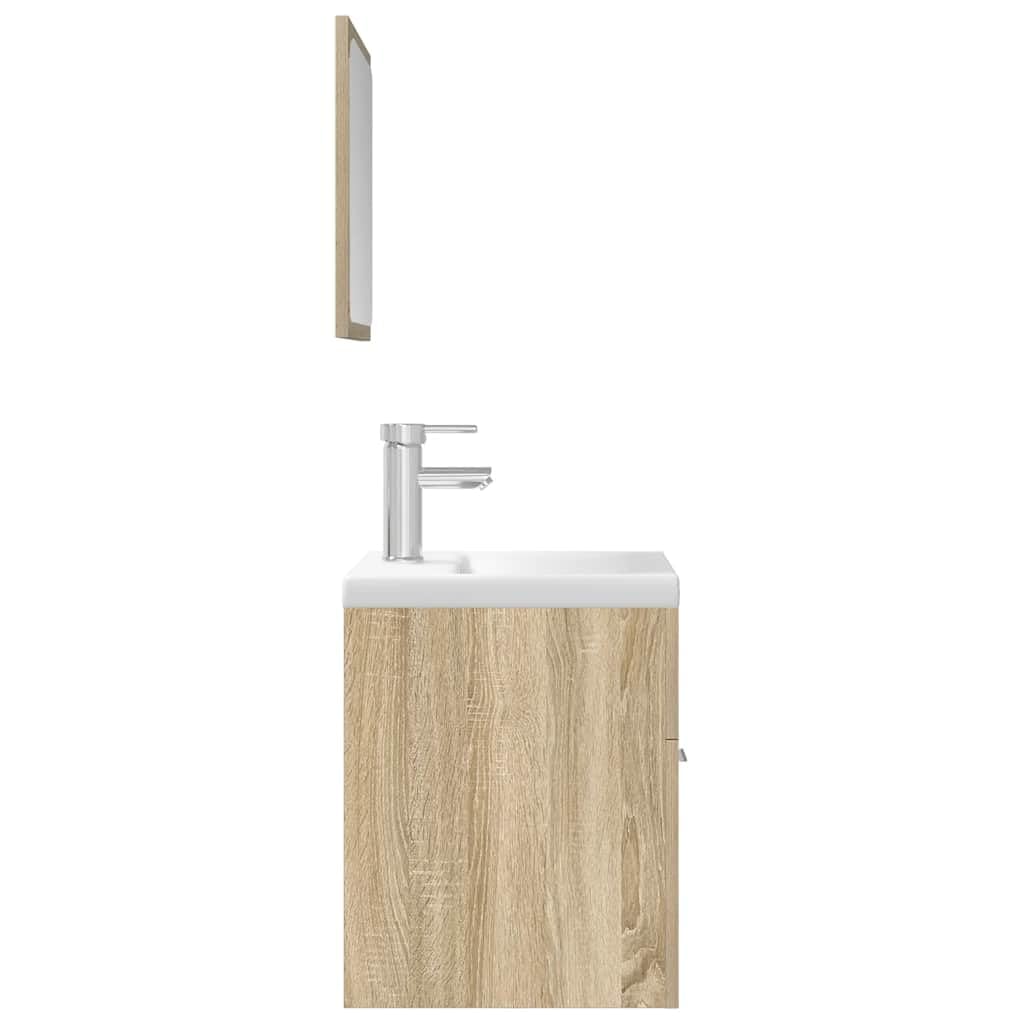 Ensemble de meubles de salle de bain 3 pièces en chêne Sonoma avec lavabo, armoire à miroir, armoire haute pour salle de bain
