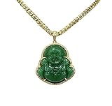 Iced Laughing Buddha Green Jade Pendant Necklace Miami Cuban Link 6mm Chain Genuine Certified Grade A Jadeite Jade Hand Crafted, Jade Neckalce, 14k Gold Filled Laughing Jade Buddha Necklace (20.0)