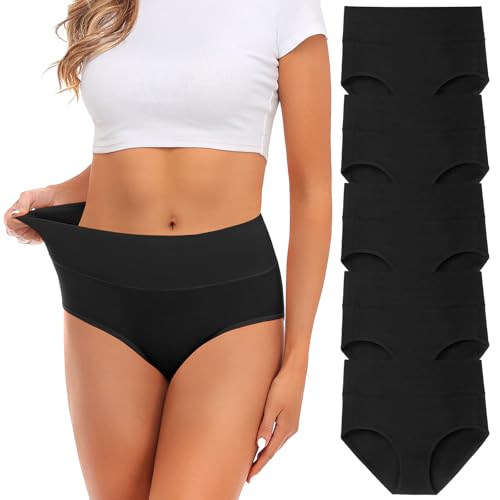 Image of Womens Underwear,Cotton Mid Waist No Muffin Top Full Coverage Brief Ladies Panties Lingerie Undergarments for Women Multipack