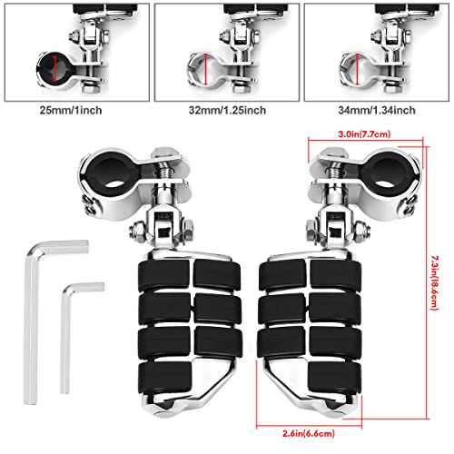 Motorcycle Foot Pegs Foot Rest Highway Footpegs Compatible with Road King Street Glide Honda Kawasaki Suzuki Yamaha 25mm 32mm 34m (Chrome) - Thumbnail 4