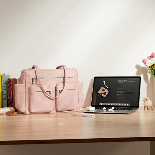 Image of KALIDI Tote Bag Vegan Leather Women Pocket Utility Bag Faux Leather Shoulder Travel Purse Vintage Handbag for Work