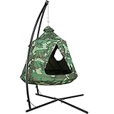 AthLike X-Shaped Hanging Tree Tent w/Swing Chair,Hammock Chair Stand Canopy w/Steel Frame,Indoor Outdoor Egg Basket Patio Seat w/Adjustable Solid Stand,Bedroom Porch Balcony Garden 330lb (Camouflage)