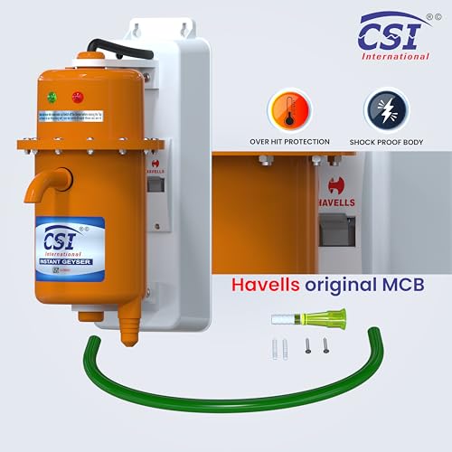 Image of CSI INTERNATIONAL Instant Water Geyser 1 L Portable water heater, Made of First Class ABS Plastic, Auto Cut Off Feature with 1 Year Warranty, For Home, Office, Restaurant etc (With MCB, Orange)