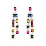 Enrwin Vintage Rectangle Teardrop Chandelier Earrings, Art Deco Wedding Austrian Crystal Drop Dangle Earrings for Women Party Prom (Multicolor-Gold Plated)