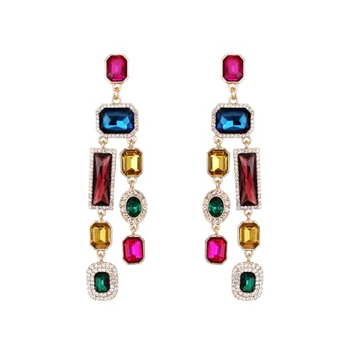 Enrwin Vintage Rectangle Teardrop Chandelier Earrings, Art Deco Wedding Austrian