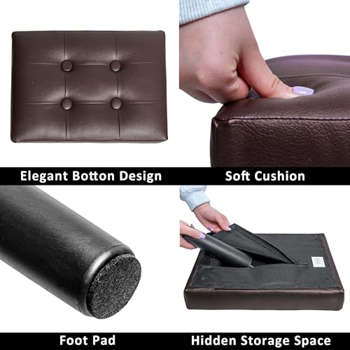 Image of CAROLMADE Ottoman Foot Rest, PVC Small Ottoman Foot Stool with Legs Modern Footstool Ottomans for Living Room Entryway Office, Brown