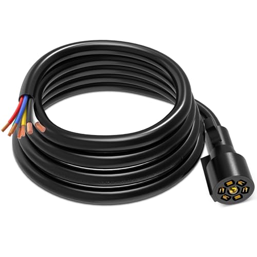 Kohree 7 Way Trailer Cord Plug, 7 Pin Trailer Wiring Harness Kit with Waterproof Junction Box, 8FT Heavy Duty 7 Wire Trailer Connector Cable with 12V Breakaway Switch & Plug Holder for RV Truck Camper