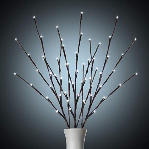 Lighted Branches for Vases Plug in - 3 Pack 24Inch 60 LED Christmas DIY Twig Pathway Lights, Artificial Tree Bendable Xmas Fairy Lights with Stakes for Outdoor Indoor Party Decoration, Pure White