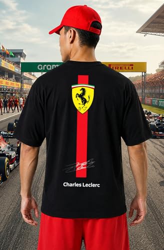 Image of Khakey Men's F1 Racing Graphic Printed Black T-Shirt | Formula 1 Back Print Drop Shoulder Tee | Motorsports Car Print Tshirt for Men & Women | Cotton Streetwear Tee's | Unisex Fit