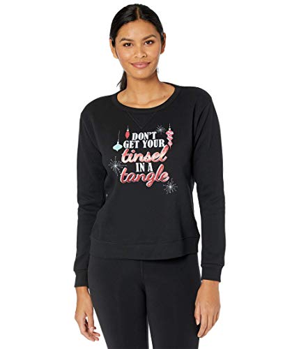 Hanes Women's Ugly Christmas Sweatshirt-Tangled Tinsel, Ebony, SM