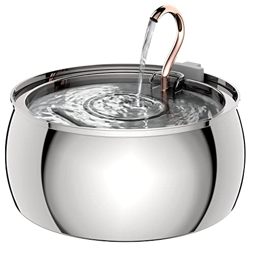 tomxcute Cat Water Fountain 4.0L/135oz Automatic Stainless Steel Pet Fountain Dog Dispenser Ultra-Quiet Pump and 3 Replacement Filters & for Cats Dogs Multiple Pets Silver