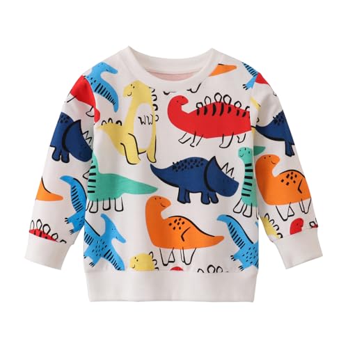 Akyzic Boy Dinosaur Sweatshirts Toddler Long Sleeve Cotton Space Pullover Cartoon T-Shirts Sport Top Tee For Kids 2-7T