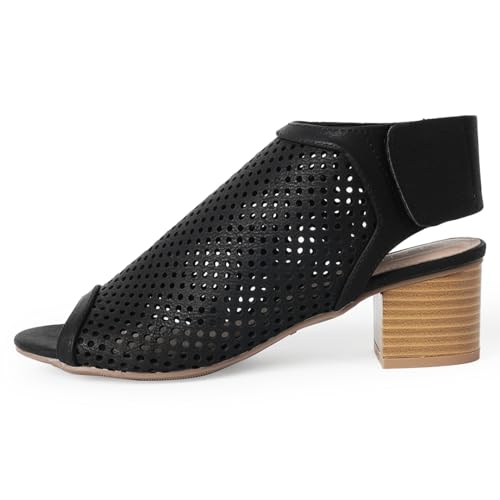 J. Adams Maddie Booties for Women - Peep Toe Low Block Heel Hook & Loop Strap2