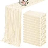 12 Pack Cheesecloth Table Runner 35 x 120 inch Long Boho Cheese Cloth Gauze Table Runners Cream Semi Sheer Table Runner for Wedding Decor, Bridal Shower, Birthday Party (Ivory)