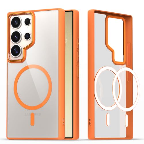 Image of Pikkme Back Cover for Samsung Galaxy S24 Ultra 5G | Shockproof | Mag-Safe Compatible | Hard Transparent Back | Premium Raised Camera Protection | Bumper Case (Orange Mag-Safe)
