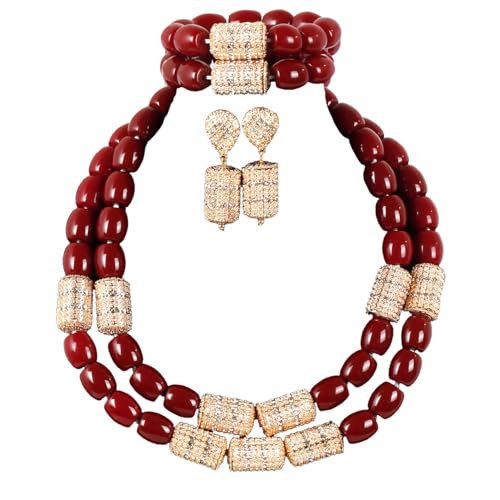 Africanbeads Two Layers Resin African Jewelry Set Dubai Gold Chunky Bridal Costume Necklace Set Gift Jewelry