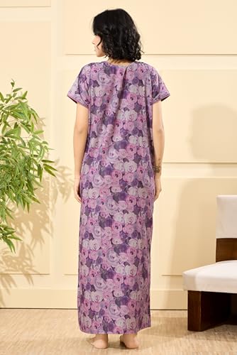 Image of GLAMORAS Bizzy Lizzy Cotton Nighty Gown with Side Pocket for Women | Regular, Digital Printed & Full Length Maxi Night Gown | Night Wear Maxi Gown for Women | Size: M-2XL