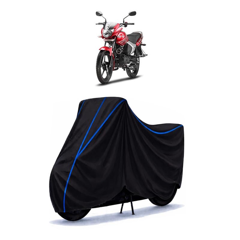 Image of Saluto 125 Disc Bike Cover Water Resistant Universal Motorcycle Rain | Heavy Duty UV Protection, Dust, Scratch Indoor Outdoor All Weather with Black Blue Piping Elastic