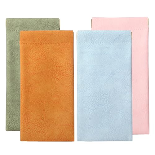 Teumire 4 Pack Squeeze Top Glasses Case Soft Leather Eyeglasses Cases Sunglasses Pouch Portable Glasses Pouch Bags 4 colors