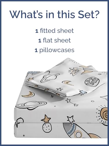 Image of Kids Twin Size Outer Space Bed Sheets - 3 Piece Kids Outer Space Sheet Set | Outer Space Themed Bedding, Ultra-Soft, Cute & Cozy, Breathable & Machine Washable, Bed Set for Boys, Girls & Teens & Cooling