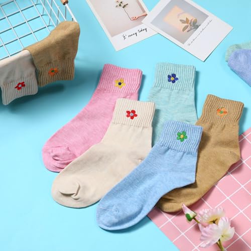 Image of Eurzom 10 Pairs Socks Womens Crew Elastic Ankle Length Cotton Socks Aesthetic Cute Lightweight Low Cut Gifts for Women