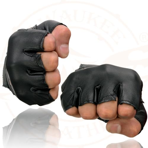 Milwaukee Leather SH216-BLACK-S Men'S Black Leather Gel Padded Palm Fingerless Motorcycle Hand Gloves W/Breathable ‘Open Knuckle’ thumb #6