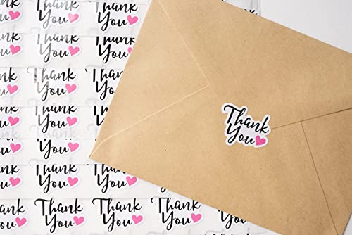 Thank You Stickers - Roll Of 500 Labels With Pink Hearts - 1.5 X 1.25" - Cute Mailing Business Shipping Supplies- Small Business - Envelope Seals #TOP1