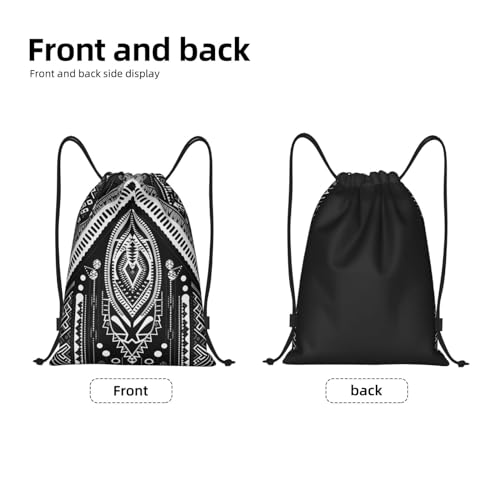 Drawstring Backpack For Men Women Beads And Tassel Pattern String Bag Waterproof Cinch Bag Sports Gym Sackpack Medium, Black4