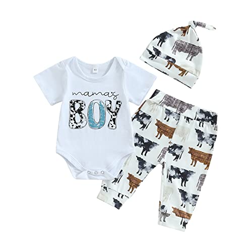 Image of Twopumpkin Infant Baby Boy Farm Letter Bodysuit Romper and Long Pants Newborn Coming Home Outfit Cute Clothes Sets with Hat
