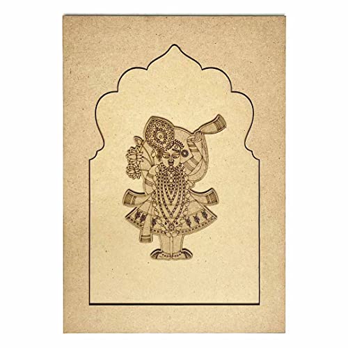Image of ADIKALA Mdf Jharokha With Shreenath ji Engraved Design & Square Shaped Base Cutout For DIY Craft
