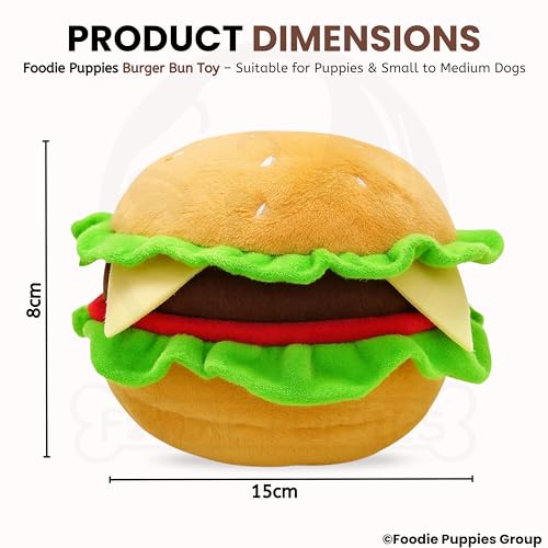 Image of Foodie Puppies Dog Squeaky Plush Toy - (BurgerBun) | Durable, Bite-Resistant & Soft Stuffed Chew Toy | Safe, Fun & Interactive for Playtime, Dental Exercise & Teething for Small to Medium Dogs (8cm)