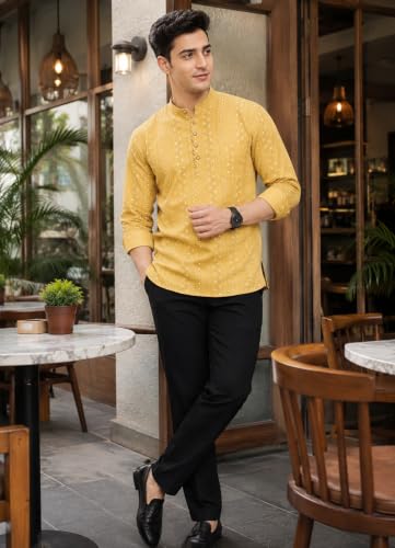 Image of Majestic Man Men's Cotton Regular Fit Short Printed Designer Kurta